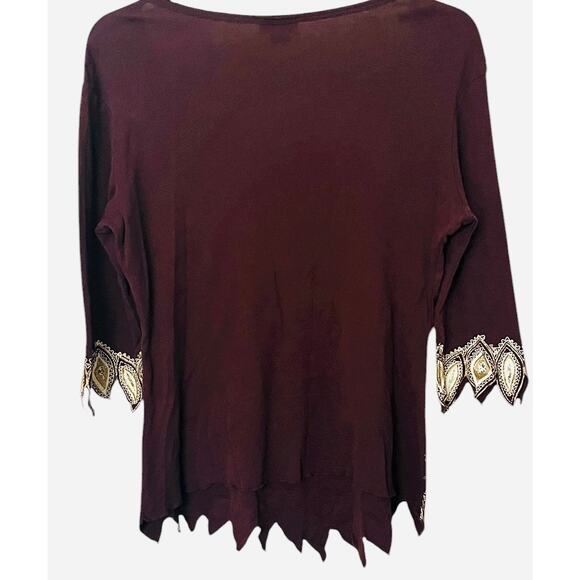 MKM DESIGNS LONG SLV SCOOP NECK PULL-OVER BLOUSE, WOMENS, 1X, BROWN W/GOLD DECOR - Picture 4 of 10